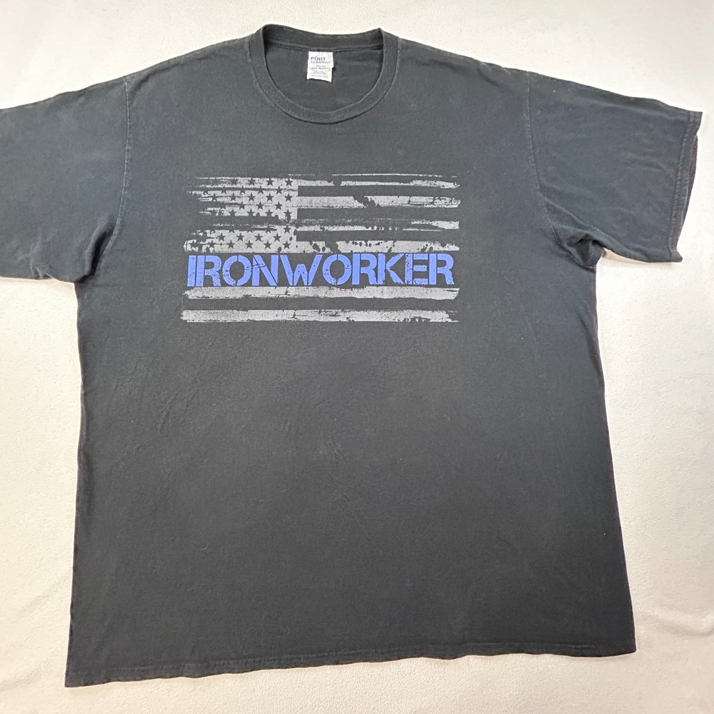 IRONWORKER Mens 3XL Black Short Sleeve T-shirt American Flag Cotton